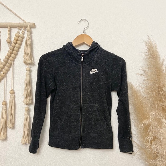 nike girls vintage zip gym hoodie charcoal grey large - Picture 6 of 10